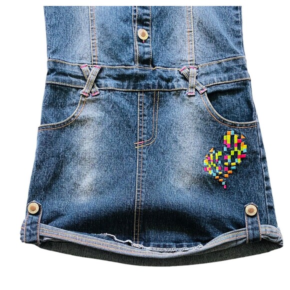 Miss Jeans Girls Embroidered Blue Denim Dress Silver Buttons Colorful Pockets 6X - Picture 7 of 10
